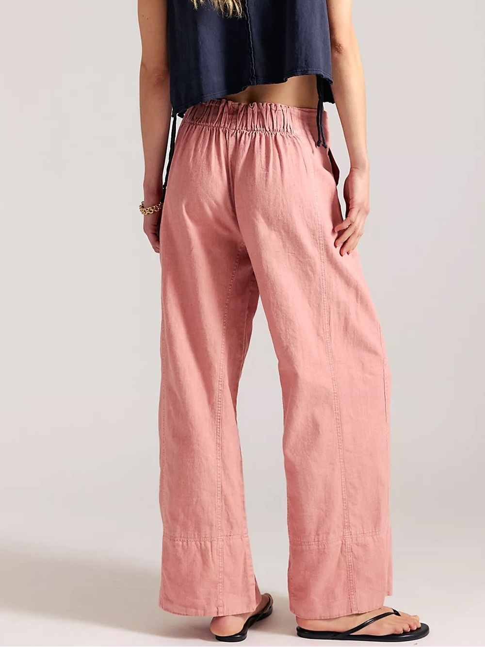 Free People Day's End Linen Pull-On Pants in Lychee Blush Pink NWT